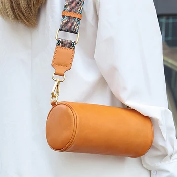 Naujas moteriškas natūralios odos cilindrų krepšys Korėjietiško stiliaus kryžminio kūno krepšys Vieno peties krepšys Augalų raugintos odos pažastų krepšys