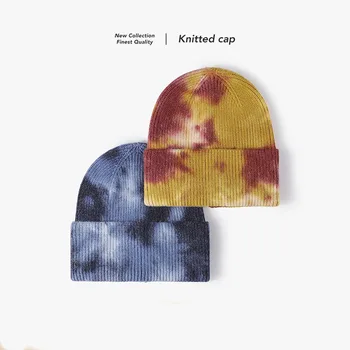 Naujas ruduo Žiemos hiphopas Vyrai Moterys Megzta kepurė Asmenybės kaklaraiščio dažai Gatvė Šaltas dangtelis Mada Lauke Šilta ausų apsauga Vilnos kepurė
