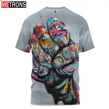 Naujas spalvotas 3D spausdinimo kumštis Abstraktus raštas Vyriški marškinėliai Vasaros laisvalaikio apvalus kaklas plius dydis Trumpomis rankovėmis madingi gatvės marškinėliai