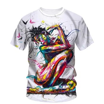 Nauji hiphopo vyriški marškinėliai Creative Street Graffiti 3d skaitmeninės spaudos marškiniai Casual Fashion O-Neck Patogus trumpų rankovių viršus