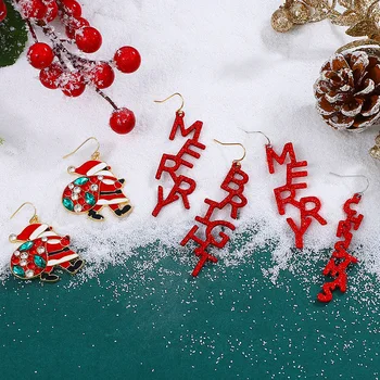 Nauji krištoliniai linksmi kalėdiniai kabantys auskarai moterims Kalėdų senelis Blizganti eglutė Varpo auskarų festivalio papuošalų dovana