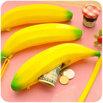 Naujovė Juokinga Silikonas Nešiojamos geltonos bananų monetų piniginės Daugiafunkcis pieštukų dėklas Piniginės krepšys Rakto krepšys Maišelis
