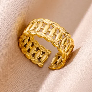 Nerūdijančio plieno žiedai moterims Vyrai Geometrinis aukso spalvos reguliuojamas žiedas 2023 m. tendencija Moterų vestuvės Estetiniai papuošalai Anillos