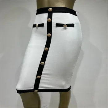 New Arrival Women Button Patchwork White Black Bodycon Tvarsčio sijonas 2023 Designer High Waist Party Club pieštuko sijonas 60cm