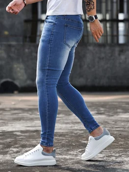 New Mens Classic Jeans Streetwear Daily Business Pants High Quality Slim Vintage Blue Jeans Solid Stretch Mans Denim Kelnės