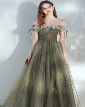 Nuo peties A linija Tiulio grindų ilgis Žalios elegantiškos fėjų suknelės Prom suknelės