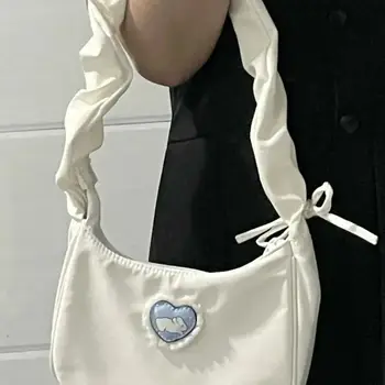 Nėriniai Meilė Triušio pažastų krepšys Didelė talpa Vienspalvis plisuotas dirželis Pečių krepšys Korėjietiško stiliaus krepšys Saldi rankinė lauke
