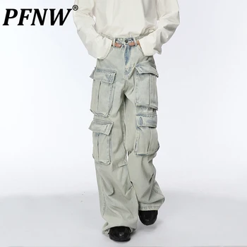 PFNW Multi Pockets Vyriškos džinsinės krovininės kelnės High Street Nišos dizainas Vyriški džinsai Safari Style Tech Wear 2023 Autumn Trendy 28W1646