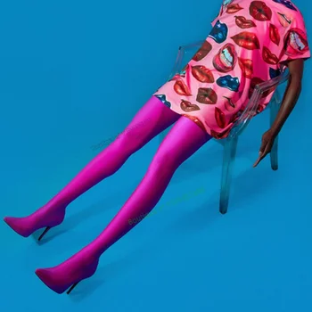 Pink Solid Stretch Boots Kelnės Batai Ploni aukštakulniai smailių pirštų batai moterims Didelio dydžio batai 2023 Nauji Zapatos Para Mujere