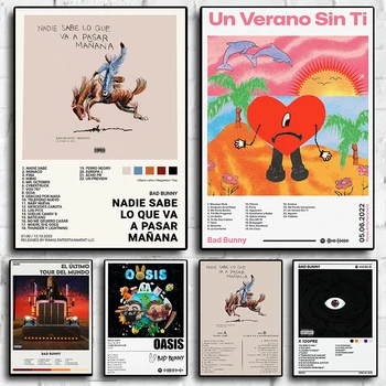Pop Reperio muzikos albumo viršelis Bad Bunny Neues Plakatas Estetinis hiphopo rokas Un Verano Sin Ti Band Canva Print Wall Art Room Dekoras