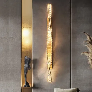 Prabangi aukso blizgesio krištolo lempa Pritemdoma LED naktinė sieninė lempa Modernus namų dekoravimas Valgomasis Svetainės lubų šviestuvas Šviestuvas