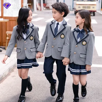 Pradinių ir vidurinių mokyklų moksleivių mokyklinės uniformos rudens vaikų klasės uniformos britiško stiliaus maži kostiumai, darželio uniformos