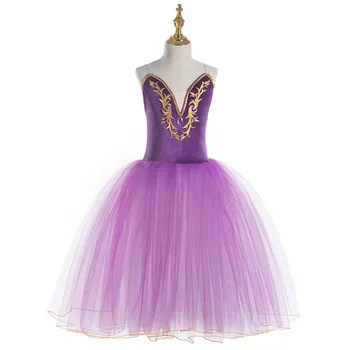 Profesionalus baletas Tutu Kids Girls Moterų spektaklio kostiumai Balerinos suknelė Pūstas marlės sijonas Baleto suknelė Ilga La Esmeralda