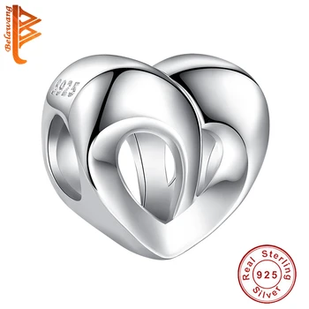 Real 925 Sterling Silver Heart-to-heart Bead Romantic Hollow Forever Love Charm Fit Original Bracelet Lover Wedding Gift