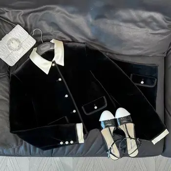 Retro Tvido švarkas Juodas sijonas Dviejų dalių rinkiniai Moterys 2023 Rudens žiema Elegantiški biuro ponios sijonai Rinkiniai Ruduo Žiema