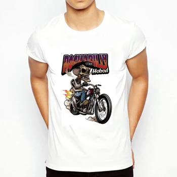 Rockabilly hot rod Tshirts Vyrai trumpomis rankovėmis Skeletas važiuojantis motociklu Marškinėliai Juokingas dizainas Harajuku marškinėliai Apranga Moteris
