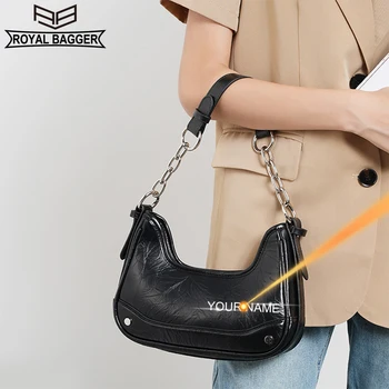 Royal Bagger Chain Underarm Bags for Women Genuine Cow Leather Shoulder Crossbody Bag Large Capacity Fashion Handbags 2339