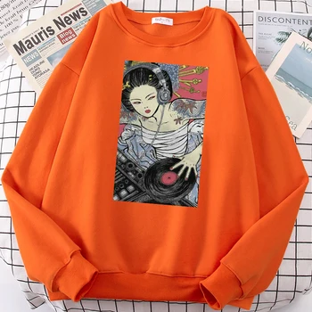 Rudens mados moteriški džemperiai Dj Japan Diva Harajuku Prints Hoodie Warm Comfortable Pullover Crewneck Loose Female Streetwear