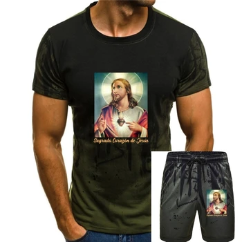 Sagrado Corazon De Jesus Šventoji Jėzaus širdis Marškinėliai marginti marškinėliai Populiarūs marškiniai Medvilnė Vyrai Klasika