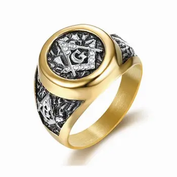 SAIYE Mens Masonic White AG CZ Ring Mens Nerūdijančio plieno dydis 5-16 316 Titanium Steel Fashion Jewelry Wholesale