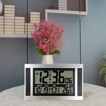 Skaitmeninis žadintuvas Baterija maitinamas LCD didelės raiškos ekranas Sieninis / stalinis laikrodis su patalpų temperatūros kalendoriumi