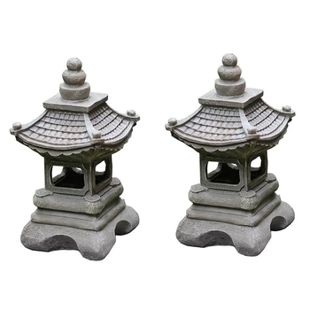 Skatinimas! 2X japoniško stiliaus kiemo dekoravimo derva Saulės lempa Rūmų žibintai Zen kraštovaizdžio žibintai Namų sodo dekoravimas