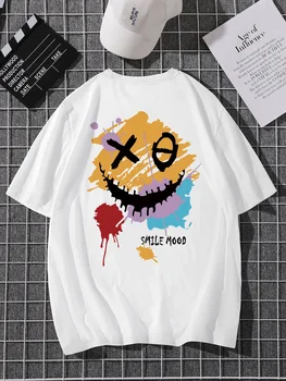 'Smile Mood' Print, Men's Casual Crew Neck Short-Sleeve Fashion Summer T-Shirts Tops, Vyriška apranga Tee,Regular Oversize Trikotažas