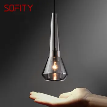 SOFITY Nordic Brass pakabinamas pakabukas LED modernus tiesiog kūrybingas krištolo dūminis pilkas šviestuvas namų miegamajam