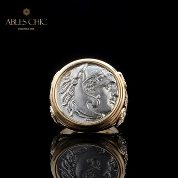 Solidus 18K auksas Autentiškas Bizantijos senovės Heraklis Sidabrinės monetos žiedas Deimantas 0,53ct Romos žiedai