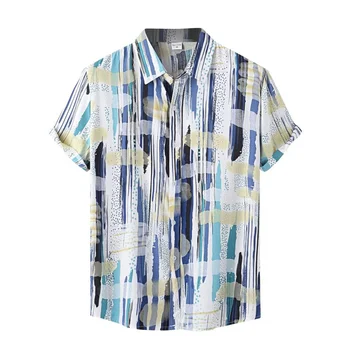 Spalvingi netaisyklingos juostelės Havajų marškiniai vyrams Casual 3D Print Gatvės marškiniai trumpomis rankovėmis Paplūdimio atostogos Oversized palaidinė