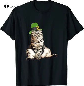 St Patricks Day Cat Shirt Funny Cat Leprechaun Lover marškinėliai Medvilnė