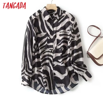 Tangada 2023 Naujos moterys Aukštos kokybės Zebra Print palaidinė ilgomis rankovėmis Ladies Laisvas šifonas Top 4C110