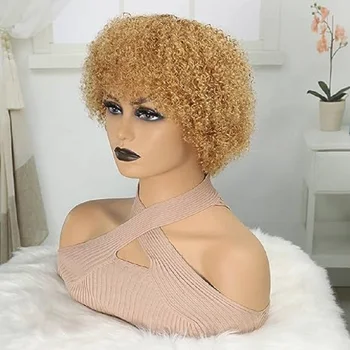 Trumpas Afro Kinky Garbanotas #27 Perukas moteriai Žmogaus plaukų perukai 180% Tankis Pixie Curl Afro Perukas Afro Kinky Garbanotas 100% Žmogaus plaukų perukai