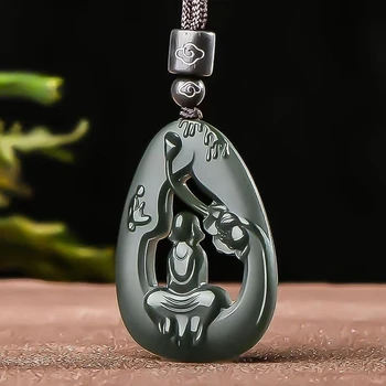 Tuščiaviduriai dvipusiai rankomis raižyti aksesuarai Vėrinys Pakabukas Natural Qing Jade Išskirtinė papuošalų dovana