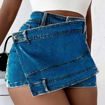 Unikalios moterys aukštu juosmeniu Netaisyklingi laisvalaikio džinsiniai šortai Y2k Slim Mini Hot Jean trumpos kelnės Mujer Spring Summer Loose Comfy Cortos