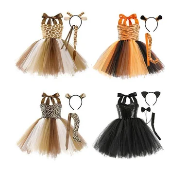 Vaikiškos Helovino suknelės Leopardo atspaudas Vasaros mergaičių drabužiai Tutu vaikai Princesės suknelė Gimtadienio vakarėlis Vestidoro chalatas