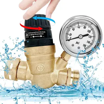 vandens slėgio reguliatorius su matuoklio rankena reguliuojamas vandens slėgio reguliatorius RV rankinio rato reguliavimui Vandens slėgis