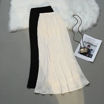 Vasarinis sijonas Moteriškas vintažinis korėjiečių mada Aukštu juosmeniu Plisuoti sijonai Moteriškas elegantiškas Faldas Mujer Slim Midi sijonas