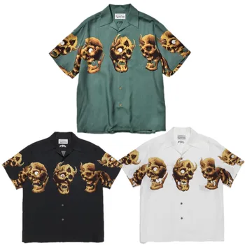 Vasaros kaukolės atspaudas WACKO MARIA marškinėliai Vyrai Moterys Aukščiausios kokybės marškiniai trumpomis rankovėmis Havajų marškinėliai Tee