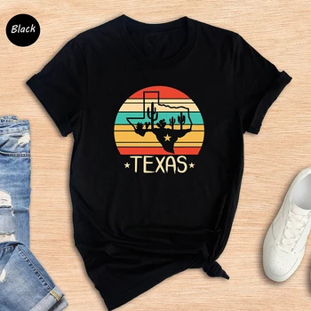 Vintage Texas Sunset Moteriški marškinėliai Medvilnės estetinė grafika Tee 2000s Grunge Goth drabužiai Moteriški marškinėliai Medvilnė Vasaros mada