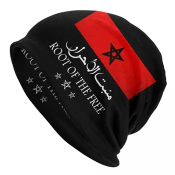 Vintažinė Maroko vėliava Kaukolės Pupelės Kepurės Vyrai Moterys Unisex Lauke Žiema Šilta mezgimo kepurė Suaugusieji Maroko išdidūs variklio dangčio skrybėlės
