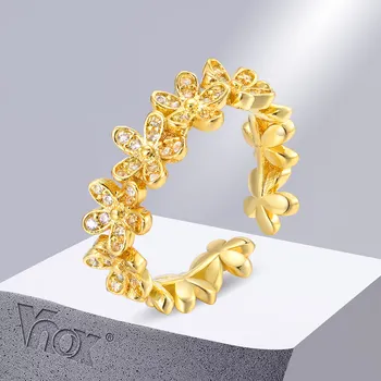 Vnox reguliuojami moteriški žiedai, kibirkščiuojantis Bling kubinis cirkonio žiedas, 6mm paauksuota metalinė pirštų juosta, romantiški vestuviniai papuošalai