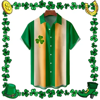 Vyriški marškiniai Dobilas St-Patrick-Day marškinėliai Airiškos-Nacionalinės dienos palaidinės atlapas-kaklas Tops Vyrai trumpomis rankovėmis Žalia festivalio camisas 