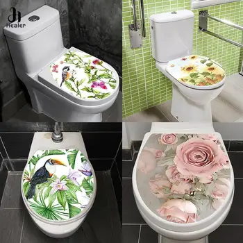 WC Pjedestalo keptuvės dangtelio lipdukas Tualeto kėdės komodos lipdukas Namų dekoras Bathroon Decor 3D Spausdinti gėlių vaizdo lipdukai