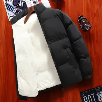 Winter Warm Down Jacket Paltas Vyrai Vintage Luxury Oversize Stand Collar Solid Color Lambswool Thick Padded Jackets Viršutiniai drabužiai Q749
