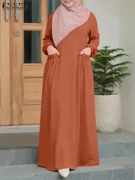 ZANZEA Fashion Muslim Maxi suknelė Moteris ilgomis rankovėmis O-Neck suknelės Elegantiškas vakarėlis Sundress Female Vintage Marocain Vestidos 2023