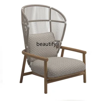 Šiaurės šalių rotango medžio masyvo tikmedžio tikmedžio sofa rotango kėdė vieno dizainerio balkonas lauko mažas arbatos staliukas