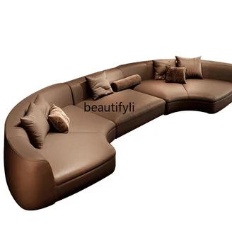 Šiaurės šalių šviesa Prabanga ir paprastumas Modernus lenktas derinys Odinė sofa Svetainė Specialios formos sofa