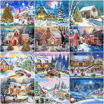 Žiemos peizažas Tapyba Sniego scenos namai Švęsti Kalėdinis plakatas Sienų menas Paveikslėliai Drobė HD Spausdinti Namų dekoras Kalėdų dovana